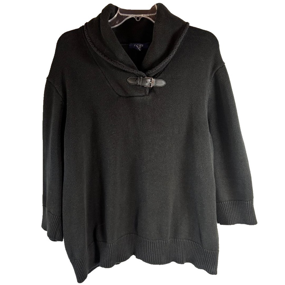 Chaps Black Sweater Cowl Neck Buckle Feature 3/4 Sleeve Women's Size 3X